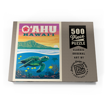 Darstellung des Puzzle Motivs Hawaii: O'ahu (Sea Turtle), Vintage Poster 500 Puzzle Schachtel Ansicht3