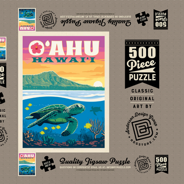 Darstellung des Puzzle Motivs Hawaii: O'ahu (Sea Turtle), Vintage Poster 500 Puzzle Schachtel 3D Modell