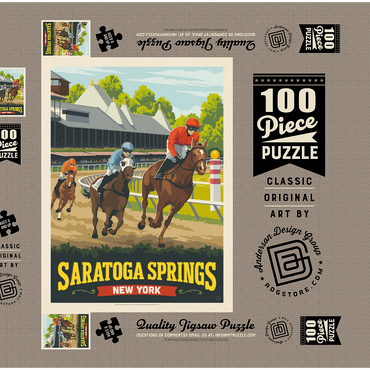Darstellung des Puzzle Motivs Saratoga Springs, New York, Vintage Poster 100 Puzzle Schachtel 3D Modell