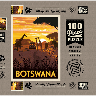 Darstellung des Puzzle Motivs Botswana, Africa, Vintage Poster 100 Puzzle Schachtel 3D Modell