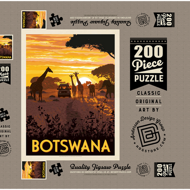Darstellung des Puzzle Motivs Botswana, Africa, Vintage Poster 200 Puzzle Schachtel 3D Modell