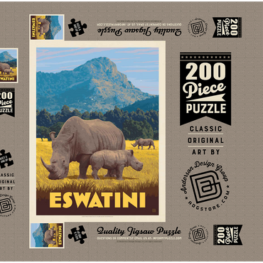 Darstellung des Puzzle Motivs Eswatini, Africa, Vintage Poster 200 Puzzle Schachtel 3D Modell