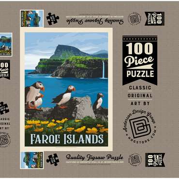 Darstellung des Puzzle Motivs Faroe Islands, Vintage Poster 100 Puzzle Schachtel 3D Modell