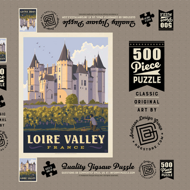 Darstellung des Puzzle Motivs France: Loire Valley, Château de Saumur, Vintage Poster 500 Puzzle Schachtel 3D Modell