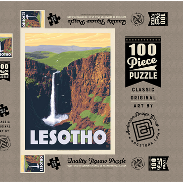 Darstellung des Puzzle Motivs Lesotho, Africa, Vintage Poster 100 Puzzle Schachtel 3D Modell