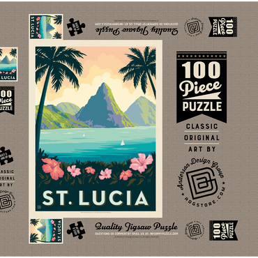 Darstellung des Puzzle Motivs Saint Lucia, Vintage Poster 100 Puzzle Schachtel 3D Modell