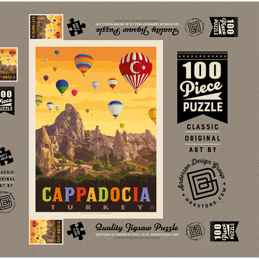 Darstellung des Puzzle Motivs Turkey: Cappadocia, Vintage Poster 100 Puzzle Schachtel 3D Modell