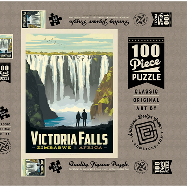 Darstellung des Puzzle Motivs Zimbabwe, Africa: Victoria Falls, Vintage Poster 100 Puzzle Schachtel 3D Modell