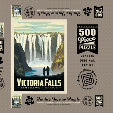 Darstellung des Puzzle Motivs Zimbabwe, Africa: Victoria Falls, Vintage Poster 500 Puzzle Schachtel 3D Modell