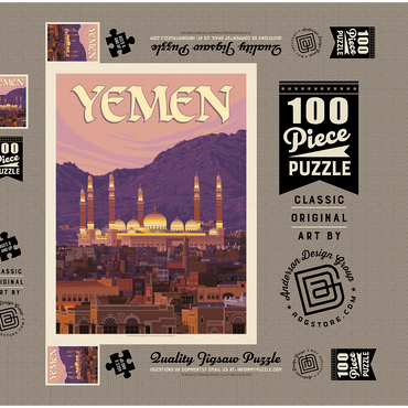 Darstellung des Puzzle Motivs Yemen, Vintage Poster 100 Puzzle Schachtel 3D Modell
