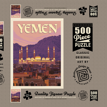 Darstellung des Puzzle Motivs Yemen, Vintage Poster 500 Puzzle Schachtel 3D Modell