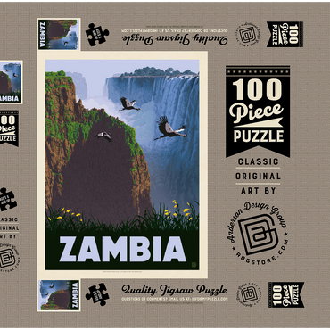 Darstellung des Puzzle Motivs Zambia, Africa, Vintage Poster 100 Puzzle Schachtel 3D Modell