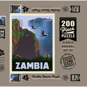 Darstellung des Puzzle Motivs Zambia, Africa, Vintage Poster 200 Puzzle Schachtel 3D Modell