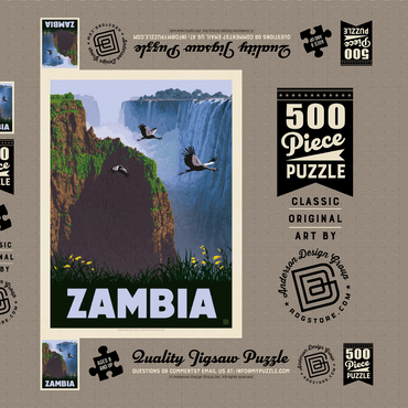 Darstellung des Puzzle Motivs Zambia, Africa, Vintage Poster 500 Puzzle Schachtel 3D Modell