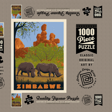 Darstellung des Puzzle Motivs Zimbabwe, Vintage Poster 1000 Puzzle Schachtel 3D Modell