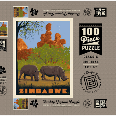 Darstellung des Puzzle Motivs Zimbabwe, Vintage Poster 100 Puzzle Schachtel 3D Modell