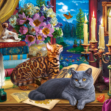 Darstellung des Puzzle Motivs Cats Near the Window at Night 1000 Puzzle 3D Modell