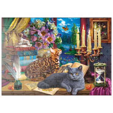 Darstellung des Puzzle Motivs puzzleplate Cats Near the Window at Night 100 Puzzle
