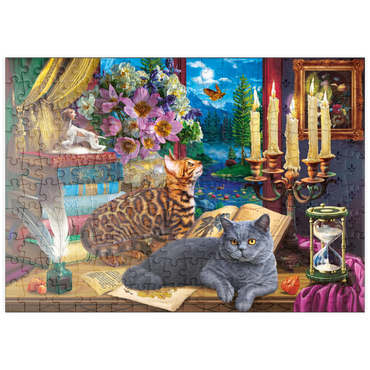 Darstellung des Puzzle Motivs puzzleplate Cats Near the Window at Night 200 Puzzle