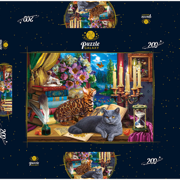Darstellung des Puzzle Motivs Cats Near the Window at Night 200 Puzzle Schachtel 3D Modell