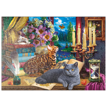 Darstellung des Puzzle Motivs puzzleplate Cats Near the Window at Night 500 Puzzle