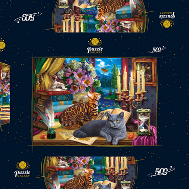 Darstellung des Puzzle Motivs Cats Near the Window at Night 500 Puzzle Schachtel 3D Modell