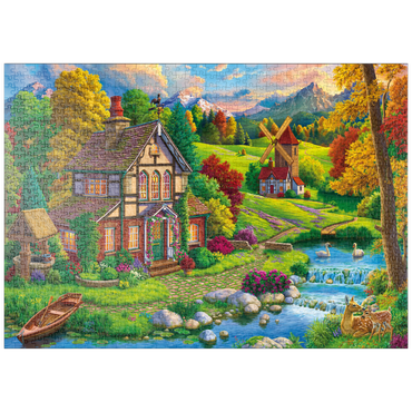 Darstellung des Puzzle Motivs puzzleplate Beautiful Cozy House by the River 1000 Puzzle