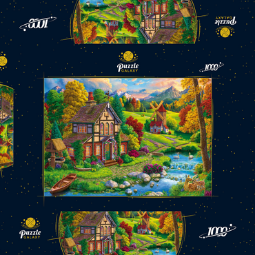 Darstellung des Puzzle Motivs Beautiful Cozy House by the River 1000 Puzzle Schachtel 3D Modell