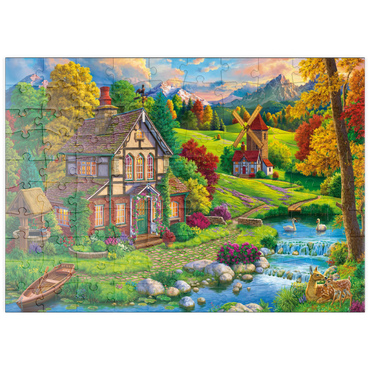 Darstellung des Puzzle Motivs puzzleplate Beautiful Cozy House by the River 100 Puzzle