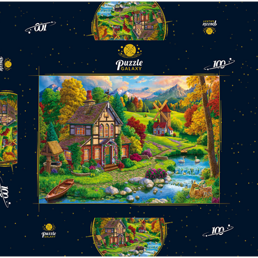 Darstellung des Puzzle Motivs Beautiful Cozy House by the River 100 Puzzle Schachtel 3D Modell