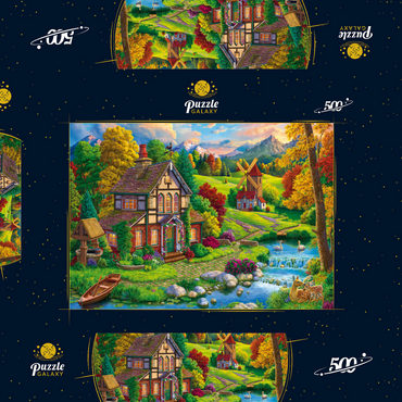 Darstellung des Puzzle Motivs Beautiful Cozy House by the River 500 Puzzle Schachtel 3D Modell