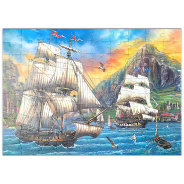 Darstellung des Puzzle Motivs puzzleplate Majestic Sailboats in the Sea 100 Puzzle