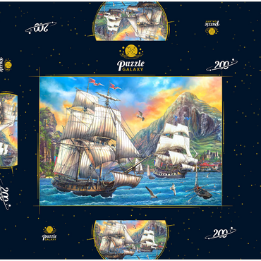 Darstellung des Puzzle Motivs Majestic Sailboats in the Sea 200 Puzzle Schachtel 3D Modell