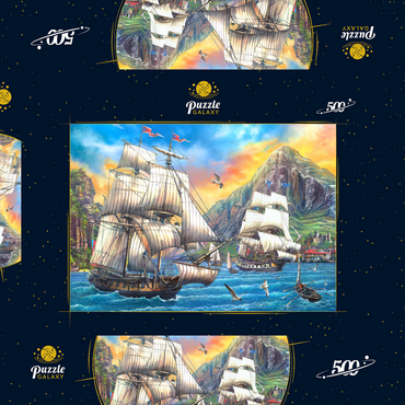 Darstellung des Puzzle Motivs Majestic Sailboats in the Sea 500 Puzzle Schachtel 3D Modell
