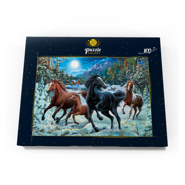 Darstellung des Puzzle Motivs Winter Horses 100 Puzzle Schachtel Ansicht3