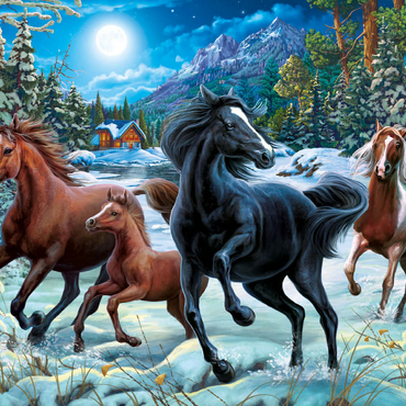 Darstellung des Puzzle Motivs Winter Horses 100 Puzzle 3D Modell