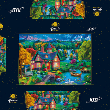 Darstellung des Puzzle Motivs Evening House in the Mountains 1000 Puzzle Schachtel 3D Modell