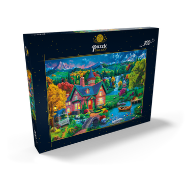 Darstellung des Puzzle Motivs Evening House in the Mountains 100 Puzzle Schachtel Ansicht2
