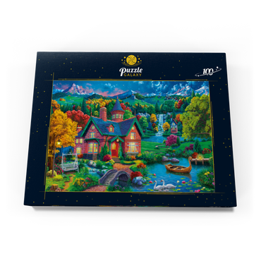 Darstellung des Puzzle Motivs Evening House in the Mountains 100 Puzzle Schachtel Ansicht3
