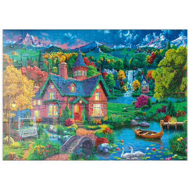 Darstellung des Puzzle Motivs puzzleplate Evening House in the Mountains 100 Puzzle