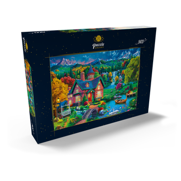 Darstellung des Puzzle Motivs Evening House in the Mountains 500 Puzzle Schachtel Ansicht2