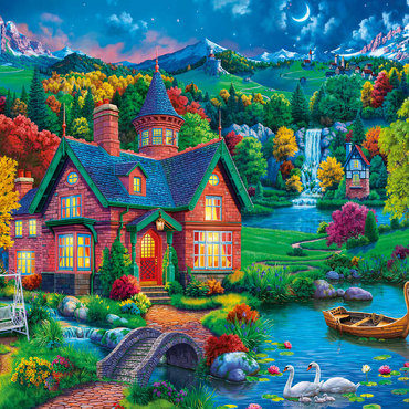 Darstellung des Puzzle Motivs Evening House in the Mountains 500 Puzzle 3D Modell