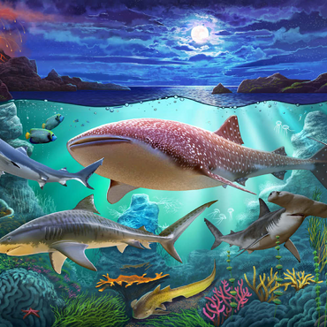 Darstellung des Puzzle Motivs Sharks 200 Puzzle 3D Modell