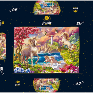 Darstellung des Puzzle Motivs Fabulous Unicorns 100 Puzzle Schachtel 3D Modell