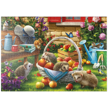 Darstellung des Puzzle Motivs puzzleplate Hedgehogs in the Garden 1000 Puzzle