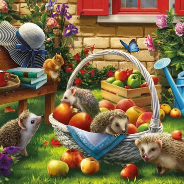 Darstellung des Puzzle Motivs Hedgehogs in the Garden 1000 Puzzle 3D Modell