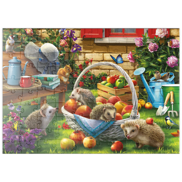Darstellung des Puzzle Motivs puzzleplate Hedgehogs in the Garden 100 Puzzle