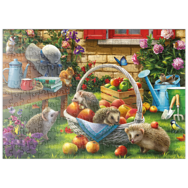 Darstellung des Puzzle Motivs puzzleplate Hedgehogs in the Garden 200 Puzzle