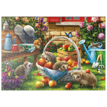 Darstellung des Puzzle Motivs puzzleplate Hedgehogs in the Garden 500 Puzzle