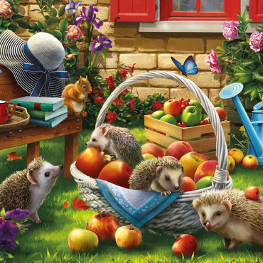 Darstellung des Puzzle Motivs Hedgehogs in the Garden 500 Puzzle 3D Modell